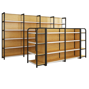 Guichang acero duradero <span class=keywords><strong>4</strong></span> estantes certificado CE acabado en grano de madera góndola tienda de cosméticos estante de exhibición accesorio de tienda - Product Image 1