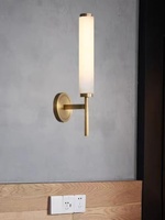 Applique Murale LED Post-Moderne Minimaliste en Cuivre Massif et Marbre pour Salle de Bain, Lumière Chaude 3000K, Contrôle par Interrupteur Mural, CRI Élevé 90, Idéale Hôtels
