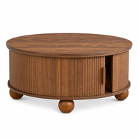 Table basse ronde moderne avec plateau relevable et rangement dissimulé, design cannelé, table centrale en bois pour salon, mobilier intelligent