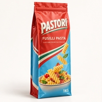 Sac d'emballage personnalisé imprimé pour pâtes fusilli avec soufflet latéral, film haute barrière et étiquette privée pour emballage alimentaire