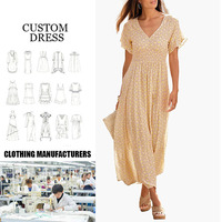 Robe décontractée élégante à col en V et motif floral personnalisée OEM pour femmes, robes de mode pour femmes, robes de soirée estivales pour femmes, robes de soirée