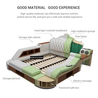Juego de cama multifuncional de cuero genuino, muebles con almacenamiento, tamaño king, moderno e inteligente