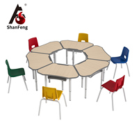 Ensemble de mobilier de classe maternelle modulaire trapézoïdal écologique, bureau et chaise réglables en hauteur pour salle de classe, salon et chambre
