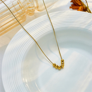 Gold Ball Beaded Titanium Steel Chain Necklace Geometric Design Fashion Jewelry - Product Image 3