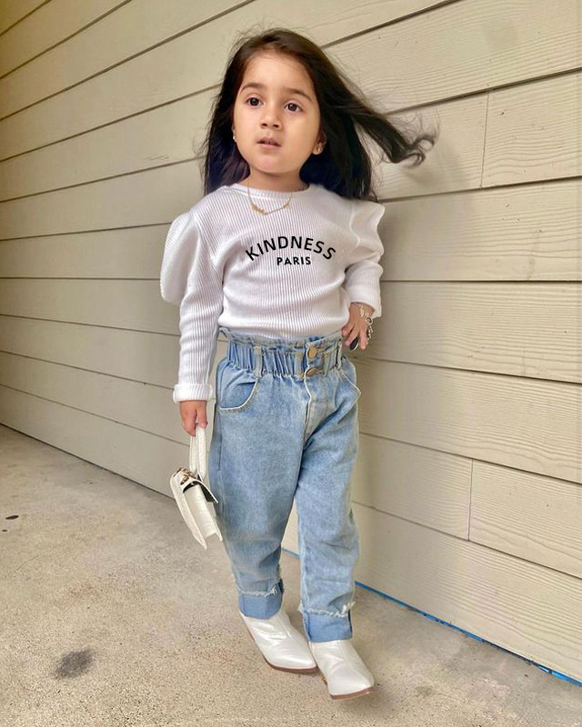 2022 New Spring Kid Girl Clothing Set Fashion Toddler Girl Letter Print White Shirt +Jeans 2 pcs Casual Outfit Set 2-6 Years