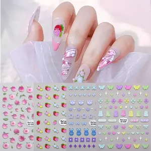 Nail Art Stickers 5D Stereoscopic Embossed Flowers Nail Art Supplies Designs 5D Self-Adhesive Nail Decals Flower