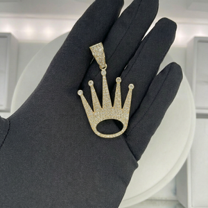 Collar con Colgante de Corona Real de Lujo, el Más Vendido, Elaborado en Oro Real Sólido de 9 Quilates con Diamantes Cultivados en Laboratorio CVD de 4-5 Quilates, Joyería Fina Hip Hop - Product Image 1