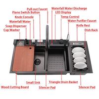 Nouvel Arrivage Évier de Cuisine Intelligent Moderne Multi-Fonctionnel en Acier Inoxydable Noir Nano, Finition Goutte d'Eau, Fait Main, pour Plan de Travail