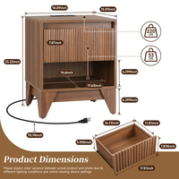 Table de chevet à tiroir cannelé direct d'usine avec station de charge, table de chevet polyvalente avec rangement