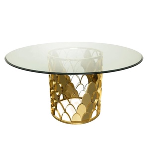 Hecho de oro de Acero Inoxidable base superior de cristal de la boda, mesa de comedor de muebles - Product Image 1