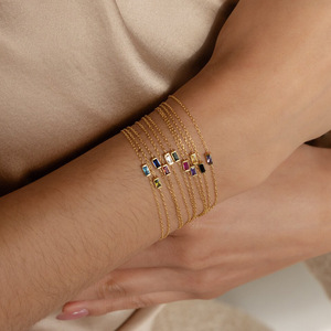 Braccialetto con Pietra Portafortuna Delicato, Bracciali con Zirconi Colorati e Gemme Verdi, Placcato <span class=keywords><strong>Oro</strong></span> 18k, Gioielli in Acciaio Inossidabile, Vendita all'Ingrosso ALN25122417 - Product Image 3