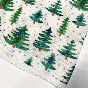 Nieuwe Ontwerp Kerst Bomen Polyester Gebreide Custom Afdrukken Wafel Stof Voor Sofa Cover Kledingstuk