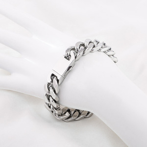 yunnique Men's 13mm Polished <b>Titanium</b> Steel Cuban <b>Chain</b> Bracelet Geometric Punk Style Jewelry - Product Image 4