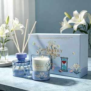 Ensemble diffuseur de parfum et bougie parfumée OSOYOKO Pêre & Lys, pot en verre, bougie pilier en cire de soja, mèche en coton, cadeau pour la Saint-Valentin - Product Image 1