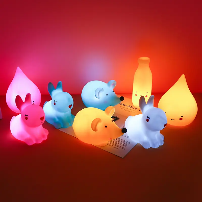 Lampe veilleuse en forme de lapin de dessin animé, jouet lumineux, veilleuse en filet de vinyle, brillant, pour enfants, 1 pièce