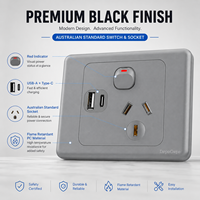 Interrupteur mural gris standard australien 10A 6/5 prises 1-5 gangs avec prise USB Type C SDK AU
