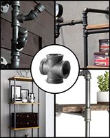 Raccord croisé 4 voies noir sablé 3/4 po, raccords en fonte malléable pour meubles de table