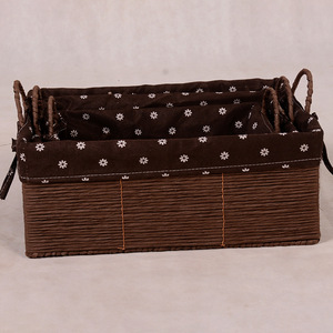 Woven Storage Baskets Rectangle Brownish Gray <b>Paper</b> Rope With Handle For <b>Kitchen</b> Home Organization 3 Pack - Product Image 4