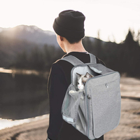 Sac de transport pour chat MJ Grey 2 en 1, sac à dos et poussette, en fibre de polyester souple, respirant, écologique, sac de voyage pour animaux de compagnie, fermeture à glissière