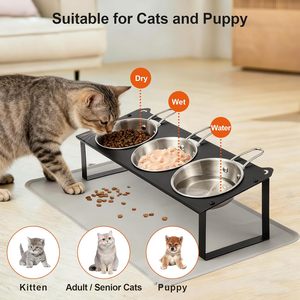 Bols surélevés pour chats avec tapis anti-vomissement, support d'alimentation en métal mignon pour chatons et chiots d'intérieur - Product Image 2
