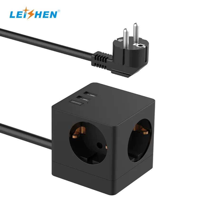 Leishen CE KEMA listelenen 3 çıkış ab güç şeridi küp ile 2 USB A + C tipi avrupa 6-in-1 küp çıkış güç küp soket adaptörü