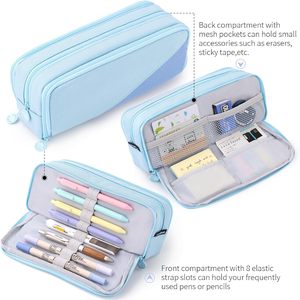 Trousse à crayons en tissu de grande capacité, 3 compartiments, fermeture à glissière, pochette à stylos, organisateur multifonctionnel pour l'école - Product Image 3