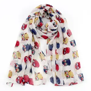 Amazon Hot Sell Women's Animal Pattern Scarf For Girls Owls Printed Spring Summer Polyester Viscose Lady Scarves