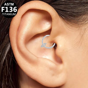 Anneau de nez en titane G23 F136, forme cœur, serti de cristal améthyste, bijou de piercing pour nez, oreille, hélix - Product Image 4