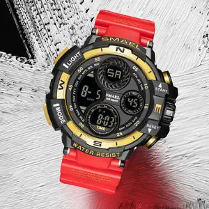 SMAEL 8022运动手表黑色红色relojes de hombre led运动手表男士黑色数字手表男士