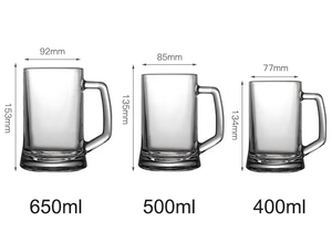 Venta al por mayor de vasos de cerveza transparentes con logotipo personalizado 400ml 500ml 650ml tazas para beber con mango Stein vasos baratos para <span class=keywords><strong>Pub</strong></span> Bar - Product Image 3