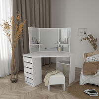 Meilleure Vente Coiffeuse d'Angle Moderne Blanche avec Miroir Éclairé et Commodes à Tiroirs en Bois pour Chambre