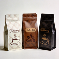 Sachet d'emballage personnalisé en aluminium scellé sur huit côtés pour grains de café, avec fermeture éclair
