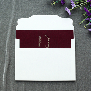 Couverture de carton dur de <span class=keywords><strong>mariage</strong></span> en velours <span class=keywords><strong>bordeaux</strong></span> Carte d'invitation à couverture rigide Papier de texture Feuille d'or Invitation de poche avec enveloppe - Product Image 3
