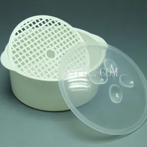 Vaporizzatore per alimenti in plastica a forma rotonda al microonde con setaccio interno e copertura