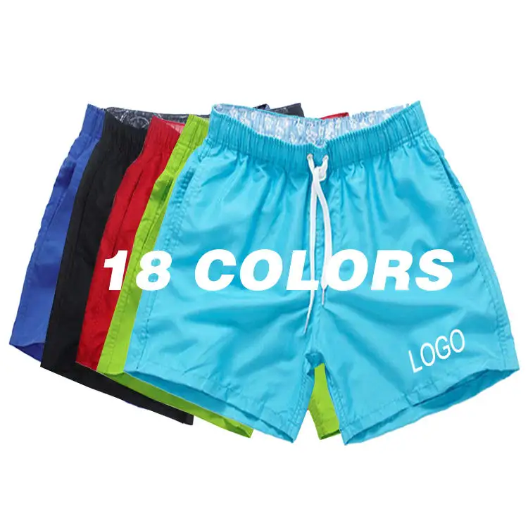 Customized Logo 18 Colors Solid Plain Men Swim Trunks Quick Dry Outdoor Beach Shorts Board Shorts Swimwear For Men