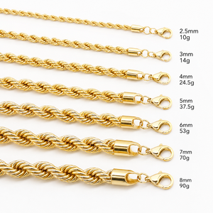 Wholesale Non Tarnish Waterproof 14k 18k Gold Plated 2.5mm 5mm 8mm Twisted Thick <b>Rope</b> <b>Chain</b> Necklace <b>Chain</b> Men - Product Image 1