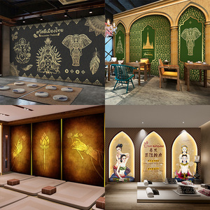 วอลล์เปเปอร์ผนังพื้นหลังสไตล์ไทย ศูนย์สุขภาพ การบําบัดเท้าโบราณ สปาคลับ ภาพจิตรกรรมฝาผนังสไตล์เอเชียตะวันออกเฉียงใต้ - Product Image 4