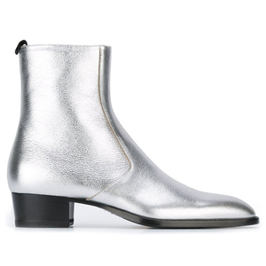 Botas Chelsea de piel auténtica para hombre, zapatos de boda informales con cremallera plateada y punta estrecha, para invierno, tobillo, pasarela, espectáculo - Product Image 2