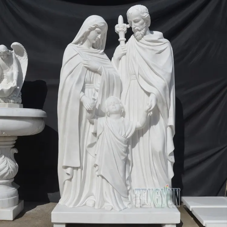 Outdoor garden Jesus christ with cross carrying statue white marble religious christian sculpture