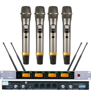 UHF 4 מיקרופוני ערוץ דיגיטלי אלחוטי שלב ביצועים מיקרופון מערכת 4 כף יד ווקאלי 4 אוזניות Lavalier שולחני קול סטים
