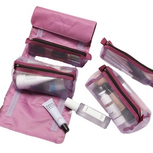Bolsa de maquillaje 4 en 1 con bolsillos de malla, organizador de cosméticos de viaje, gran capacidad para almacenamiento en viajes - Product Image 5