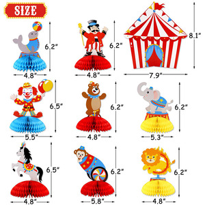 Nicro 9 pièces Animaux Fiesta Carnaval <span class=keywords><strong>Cirque</strong></span> Fête Décorations de table 3D Centres de table en nid d'abeille - Product Image 2