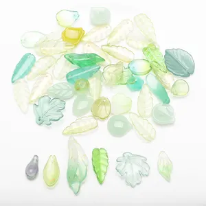 Zhubi Lime Green Jade Gems Leaves Mix Flower Petal Leaf Crystal Beads for Jewelry Making DIY Earring Accessories
