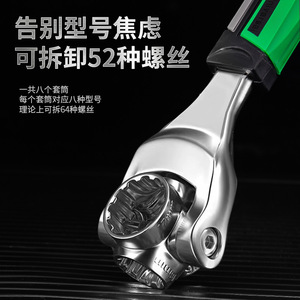 <b>Multi</b> Functional 8 In 1 Box Wrench Metric High Carbon Steel Ratcheting Industrial Grade <b>Socket</b> Wrench With Anti Slip Handle - Product Image 4