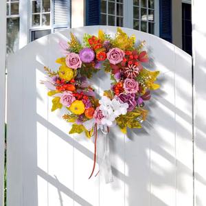 Festival de la récolte d'automne, Thanksgiving, décoration de porte d'entrée, décoration de ferme rurale, roses, couronne de citrouilles - Product Image 6