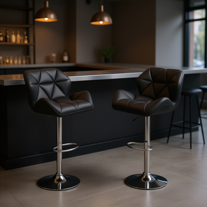 Glasgow Contemporary Tufted Bar <b>Stools</b> Set Of 2 Adjustable Height Hydraulic Black Chrome Base Modern Design - Product Image 2