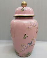 Vase décoratif de table en céramique de Jingdezhen, style Art déco contemporain, motif floral et d'oiseaux roses, pot à gingembre pour la maison