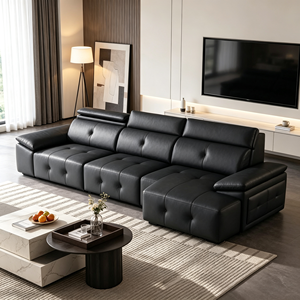 Sofá Seccional en Forma de L de Cuero Artificial Negro Moderno con Brazos Acolchados con Diseño Acolchado para Sala de Estar - Product Image 5