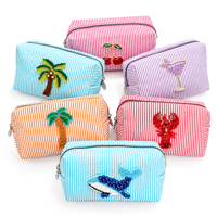 Handgemaakte kralen tas met strepen, rits, cosmeticaschuitje, 3D fruit icon, zaadkraal, op maat gemaakte groothandel, zomer strand portemonnee, lage minimale bestelhoeveelheid, OEM