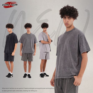 Men's Vintage Double Yarn Fabric Oversized Short Sleeve T-<b>shirt</b> Washed <b>Patchwork</b> Sleeve Cotton Solid Tshirt for Summer - Product Image 1